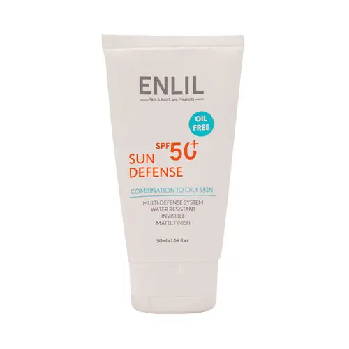 کرم ضد آفتاب سان دیفنس SPF50 پوست چرب و مستعد آکنه انلیل|Enlil Colorless Sunscreen For Oily And Acne-prone Skin With SPF50+ 50 Ml