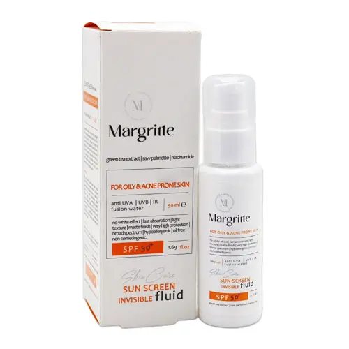 فلوئید ضد آفتاب بی رنگ پوست چرب و مستعد آکنه مارگریت | Margritte Fluid Invisible Sunscreen With SPF50 Suitable For Oily And Acne Prone Skin 50ml