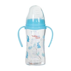 شیشه شیر خوری پیرکس دسته دار دهانه عریض ارتودنسی بی بی لند 240 میل|Baby Land Orthodontic Pyrex Milk Bottle Wide Mouth with handle 240ml