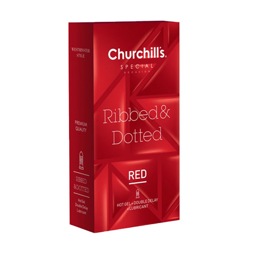 کاندوم مدل ریبد اند داتد حاوی اسانس گرم کننده تعداد 12 عددی چرچیلز|Churchills Ribbed And Dotted Condoms 12PSC