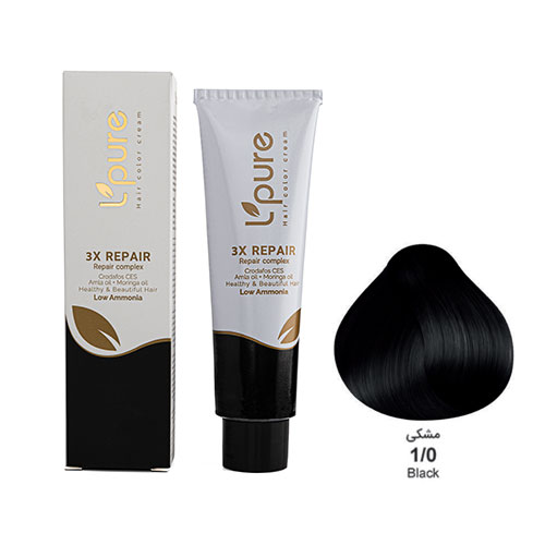 رنگ مو مشکی طبیعی شماره 1/0 در حجم 100 میل لپیور|Color hair natural black 1/0 lpure