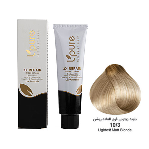 رنگ مو بلوند زیتونی فوق العاده روشن شماره 10/3 لپیور|Lpure lightest matt blonde