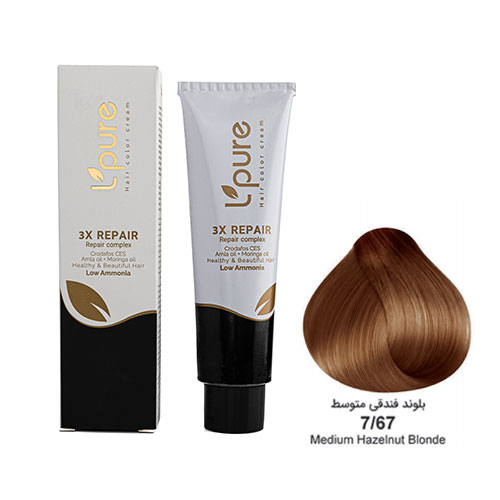 رنگ مو بلوند فندقی متوسط شماره 7/67 لپیور|Lpure medium hazelnut blonde