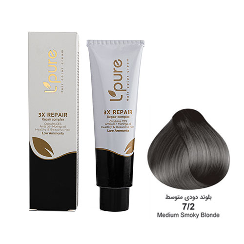 رنگ مو بلوند دودی متوسط شماره 7/2 لپیور|Lpure medium smoky blonde