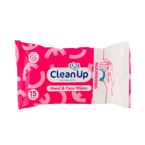 دستمال مرطوب دست و صورت رطوبت رسان کلین آپ|Clean Up Hand And Face Wipes Nourishing 15 Pcs