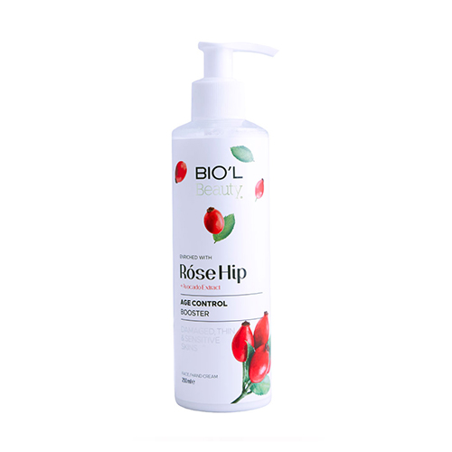 کرم پمپی کم چرب ، عصاره رزهیپ و آووکادو 250میل بیول|Biol Moisturizing Face And Hand Cream With Rose Hip Extract 250Ml