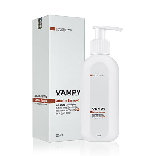 شامپو تقویت کننده مو کافئین وامپی|caffeine shampoo vampy