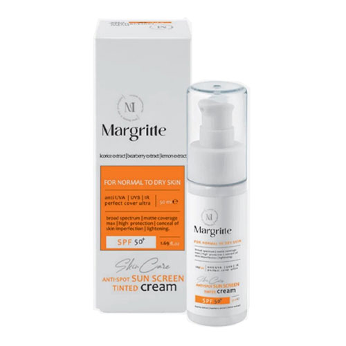 کرم ضدآفتاب و روشن‌کننده رنگی SPF50 مناسب پوست خشک و نرمال مارگریت