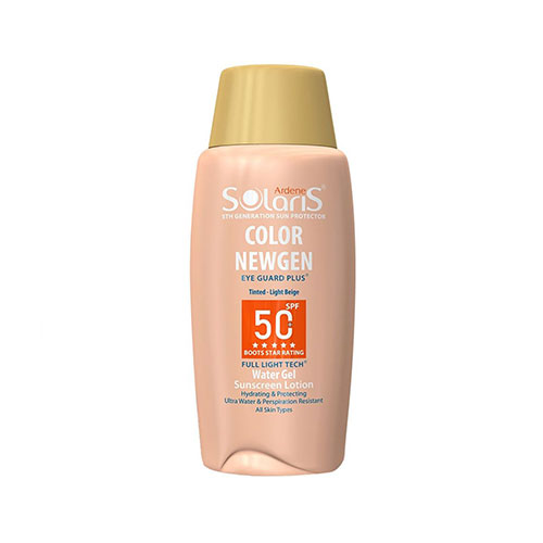 ضد آفتاب لوسیون آبی  SPF50 فاقد چربی رنگی بژ روشن سولاریس آردن