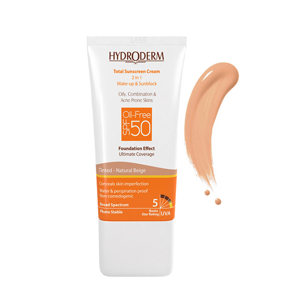 کرم ضد آفتاب رنگی و فاقد چربی هیدرودرم با SPF50 حجم 40 میل - بژ طبیعی