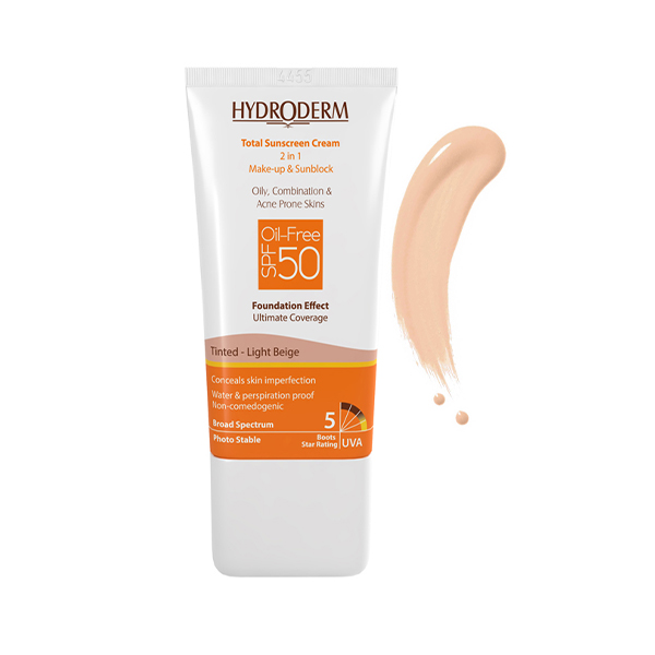 کرم ضد آفتاب رنگی و فاقد چربی هیدرودرم با SPF50 حجم 40 میل - بژ روشن