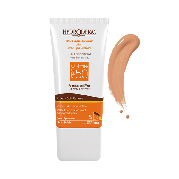 کرم ضد آفتاب رنگی و فاقد چربی هیدرودرم با SPF50 حجم 40 میل - کاراملی