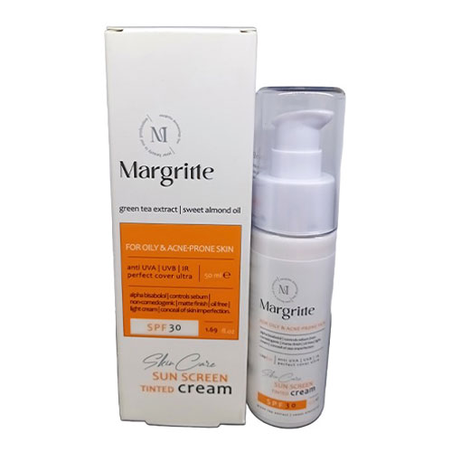کرم ضدآفتاب رنگی SPF30 مناسب پوست چرب و آکنه‌ای مارگریت