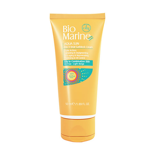 کرم ضد آفتاب روشن کننده و ضدچروک spf50 پوست چرب و مختلط بایومارین