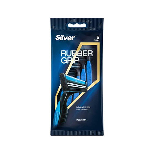 تیغ اصلاح سیلور مدل Rubber Grip Blue تعداد 5 عدد